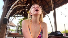 Curious girlfriend tries out a chastity cage