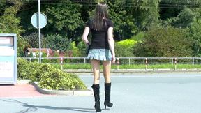 Crossdressing in public - Sissy in short skirt outside