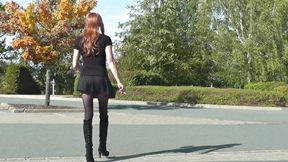 Crossdressing in public - Sissy in short skirt outside