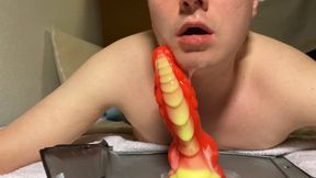 POV Gay Bottom Solo: Deep Dildo Fuck in Doggy Position - Real Cum Release on Camera