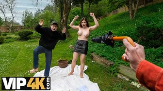 Maya gets her juicy pussy hunted by George in the forest