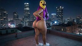 Petite Big Ass Purple Superheroine Twerking on the Rooftop