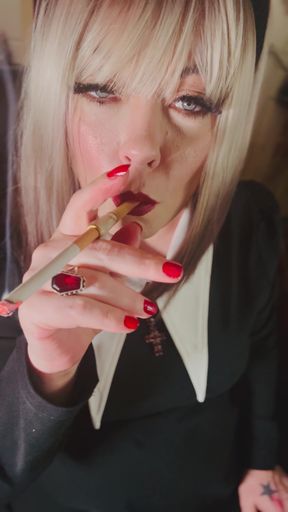 Cute Catholic Girl Tina Snua Smoking A Cork Cigarette - Lots Of Dangles And Snap Inhales