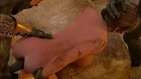 Anime Lara Croft gets rough DP'd and ass-fucked in a 3D world