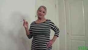 Mean and nasty stepgrandma smokes and fucks stepgrandson while busting balloons