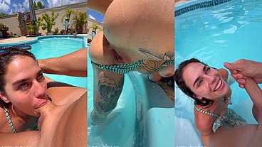 Alone by the Pool Until I Needed Cock: Deepthroat, Wet Pussy & Cum Swallow