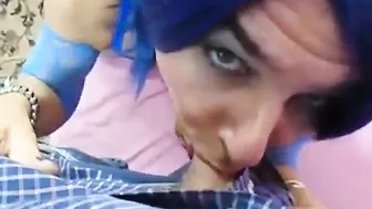 Amateur crossdresser gives a gagging blowjob