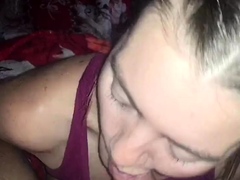 Big-Tits POV Blowjob by a Green-Eyed Amateur Brunette Babe