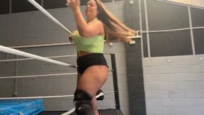 BBW stretches before she wrestles