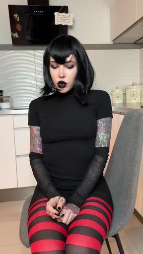 Dark lips, pale skin, big tits on display, what's your comment?
