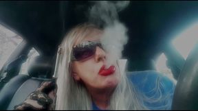 YOUR RED HEAD AUNT RUTHIE DESTROYS A MARLBORO 100 IN HER CAR