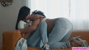 Ebony MILF gets smothered by young Asian