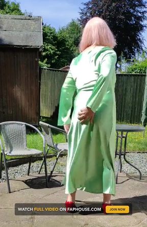 Sissy Tgirl in Sexy Green Satin Dress