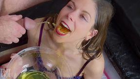 piss spew face in the bowl - alice maze in extreme piss recycling - she brings it up and drinks it over and over