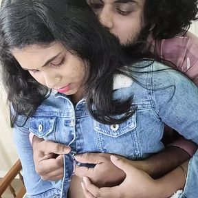 Skirt and shirt romance by Vaishnavy and Sharun Raj, Shirt open and bra show with boobs press fuck, Mallu couple hot fuck love