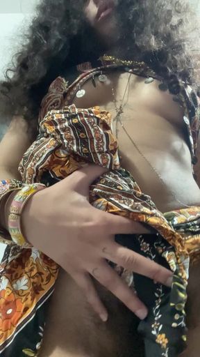 Latina Arabian Goddess with her Hairy Pussy Under Boho Skirt (Teasing)