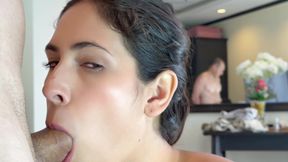 Jasmica, a beautiful Latina with a big ass, gets a throbbing oral creampie from a gay friend