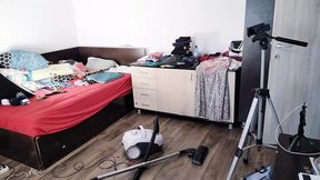 Hot sexy wife Emma jerks me off until I cum while vacuuming