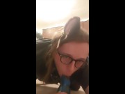 Femboy in Cat Ears Deepthroats HUGE Bad Dragon Dildo!