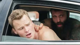 Markus Kage the bear fucks Brent North publicly in the backseat.