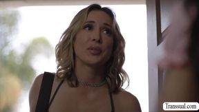 Bombshell Ts Beauty Fucks Oil Sellers Tight Pussy