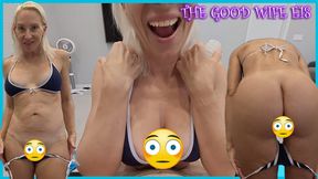 Unscripted MILF wife helps him out with big tits in bikini