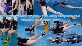 Matching Wetsuit Try-On – Two Girls Neoprene Pool Practice in Snorkel Gear - MP4 720