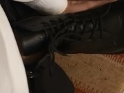 semi to hard, Randys hands free cum in friends black Dr. Martens boots
