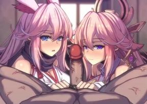 Yae Miko & Yae Sakura Blowjob