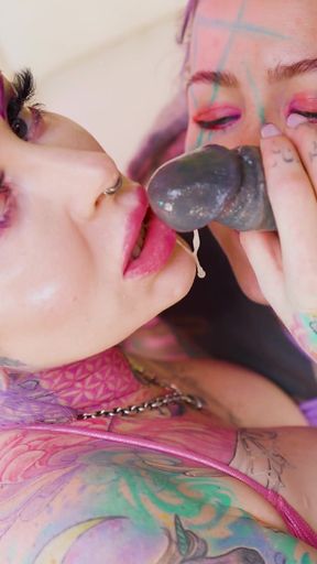 Anuskatzz Shares Lily Lus Hard and Tattooed Cock with Australian Bimbo Kellie Panther