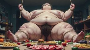 Massive Obese SSBBW Tied Up in Bondage - Desperate for Food with Hairy Fat Pussy