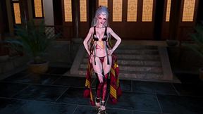 Proud lustful duckie dances at night in revealing traditional clothes