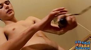 Straight thug shaves his cock and balls before solo stroking