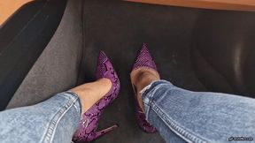 shoeplay on dashboard with purple High Heels HD mp4 1920x1080