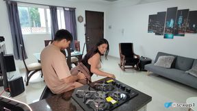 I saw my friend's sexy wife in the kitchen and fucked her hard