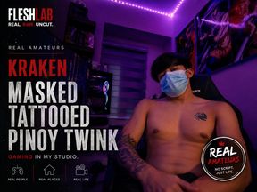 KRAKEN Masked Tattooed Pinoy Twink Edges His Thick Cock in Amateur Studio Jerk Off