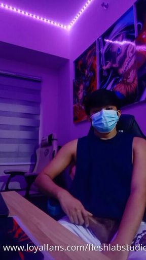 Masked Tattooed Pinoy Twink Edges His Thick Cock in Amateur Studio Jerk Off