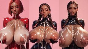 horny black 18+ ai ladies play in front of the camera with their stiff nipples and plump udders