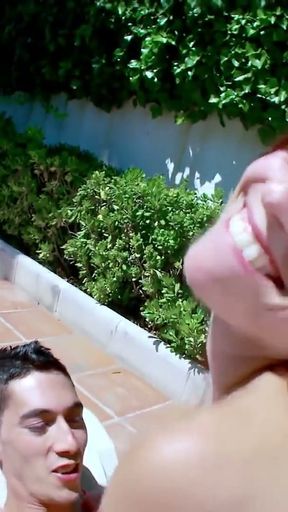 Big cock for young Susana Melo's shaved teen pussy by the pool   Clip 2