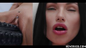 Real Life Hentai - Sasha Rose has fun with huge black dildos, ahegao and creampie