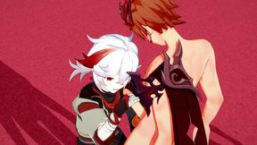 genshin impact yaoi 3d - kazuha x tartaglia handjob - japanese asian manga anime game porn