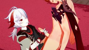 genshin impact yaoi 3d - kazuha x tartaglia handjob - japanese asian manga anime game porn