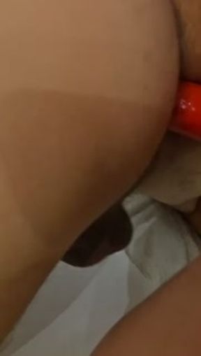 Slave gets fucked in the ass with double strap on and is made to lick up the cum