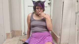 cute catgirl gets naughty on smoke break