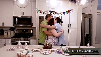 Big ass and boobs redhead MILF Emmy Demure fucks stepson on his birthday