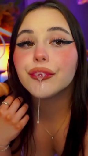 Cute babe gives a deep slobbery blowjob and plays with her wet pussy   Clip 2