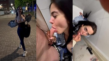 Public flashing and public toilet blowjob