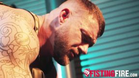 ”Bear muscle Drew Valentino destroys Tryp Bates unshaved hole”