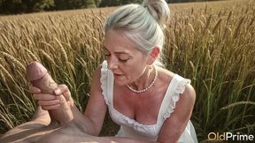 experienced granny with heavy tits deepthroats thick cock to the base [ai]