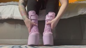 Foot Fetish Sniffing Big Purple Boots